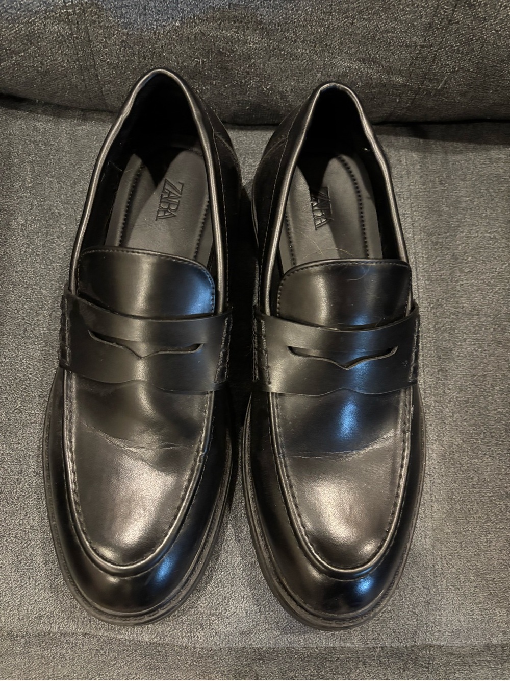 Zara Black Leather Penny Loafers - Sleek Men's Slip-Ons